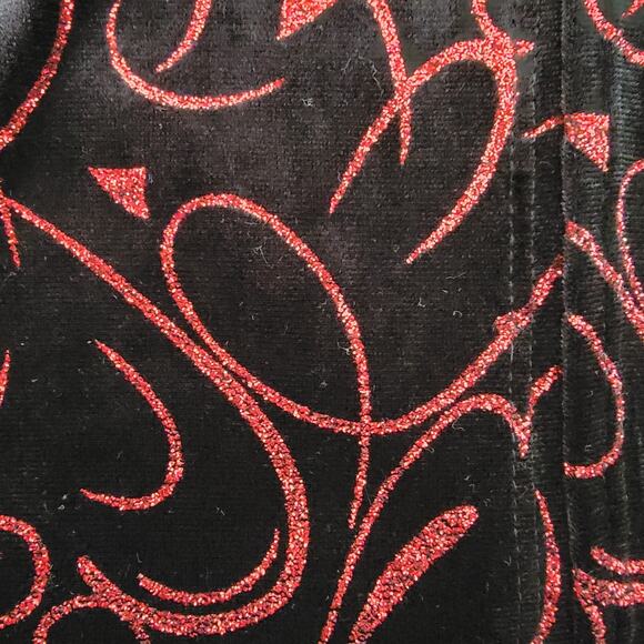 Black Velvet Red Sequin Top Sz S Christmas Holidays Sparkle Whimsygoth Notations - Picture 7 of 10